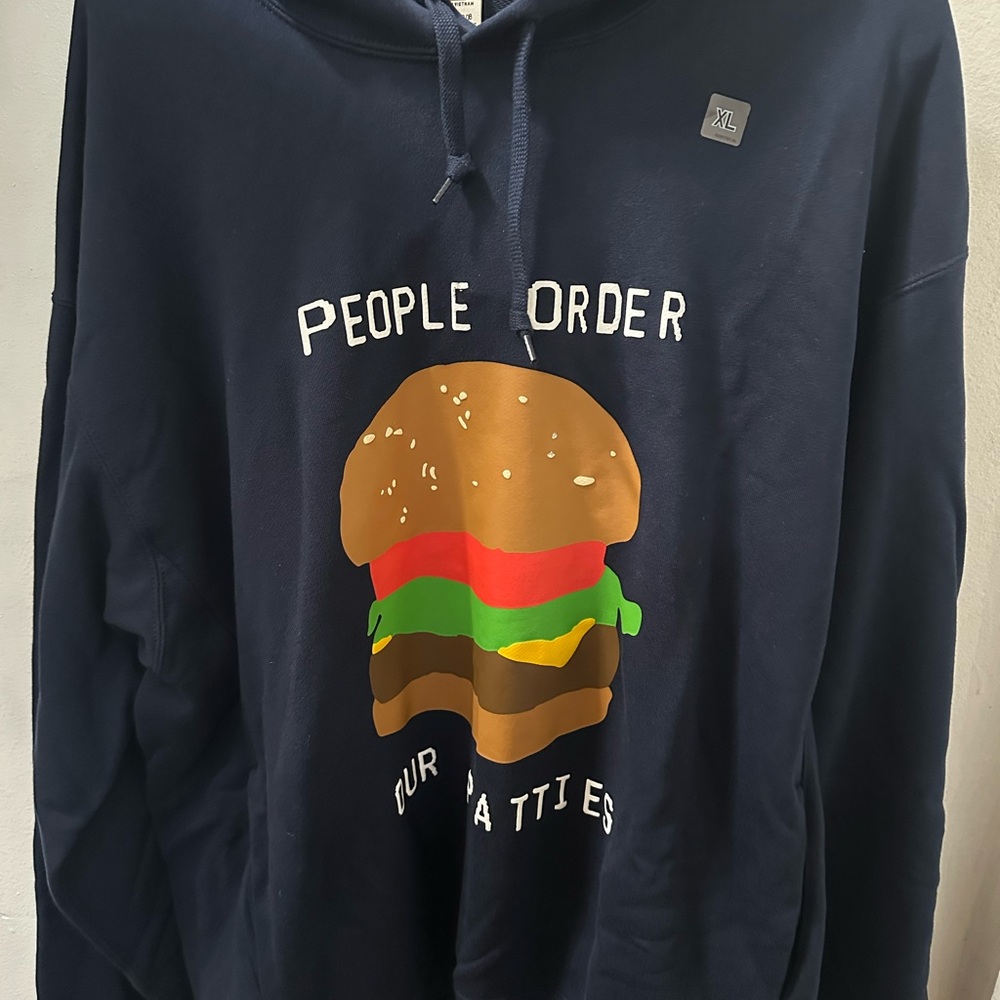 Cactus Plant Flea Market Navy Hoodie with Burger Design